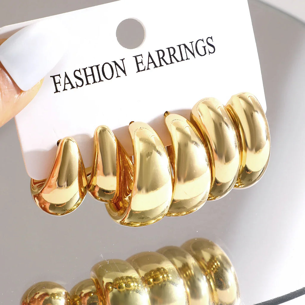 12pcs Set Classic Twist C Shape Tear Drop Design Women's Gold Color Earrings for Daily Wear and Party Outfits