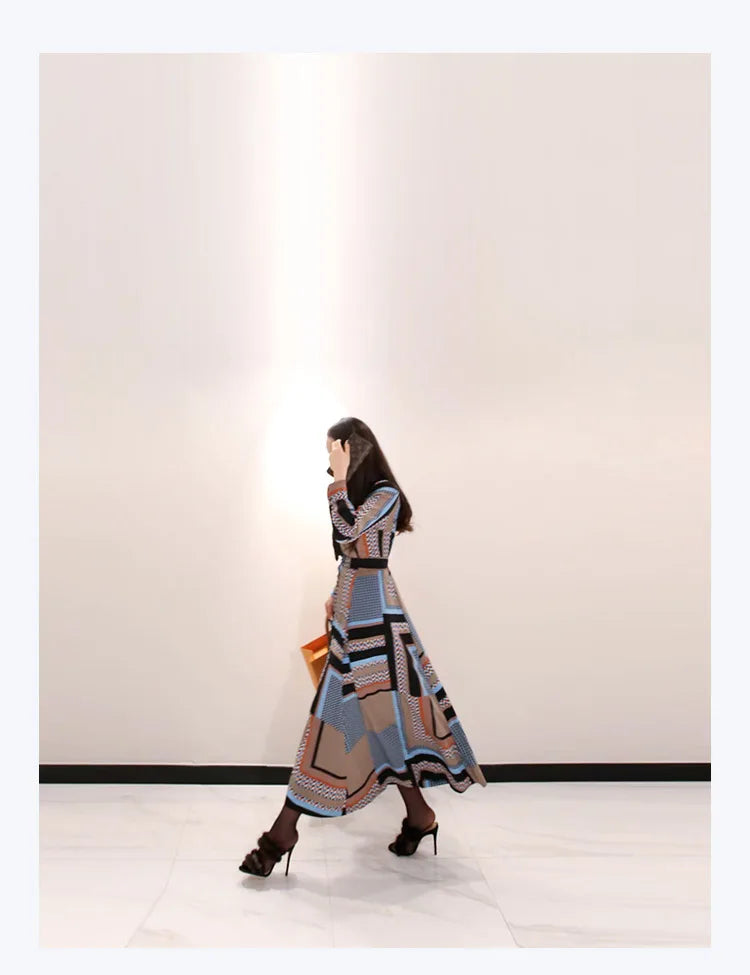 Vintage Print Long Shirt Dress For Women Ankle Length