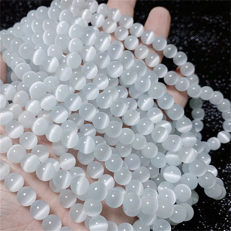 Natural Moonstone Beads White Cat Eye Round Loose Beads for Jewelry Making DIY Bracelet 15 Inch Strand