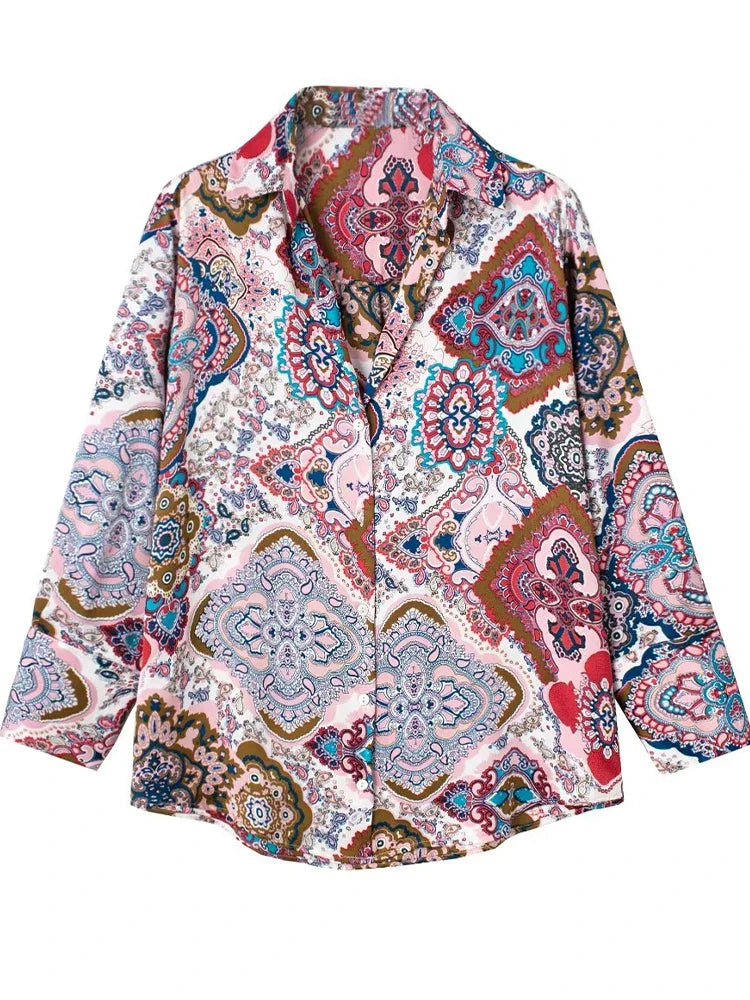 Willshela Women Floral Printed Single Breasted Blouse Vintage Lapel Neck Long Sleeve Chic Shirt