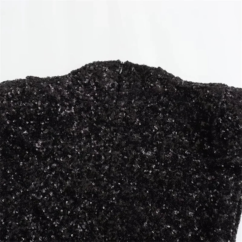 Silver Sequin Mini Dress Bodycon O Neck Sleeveless Partywear