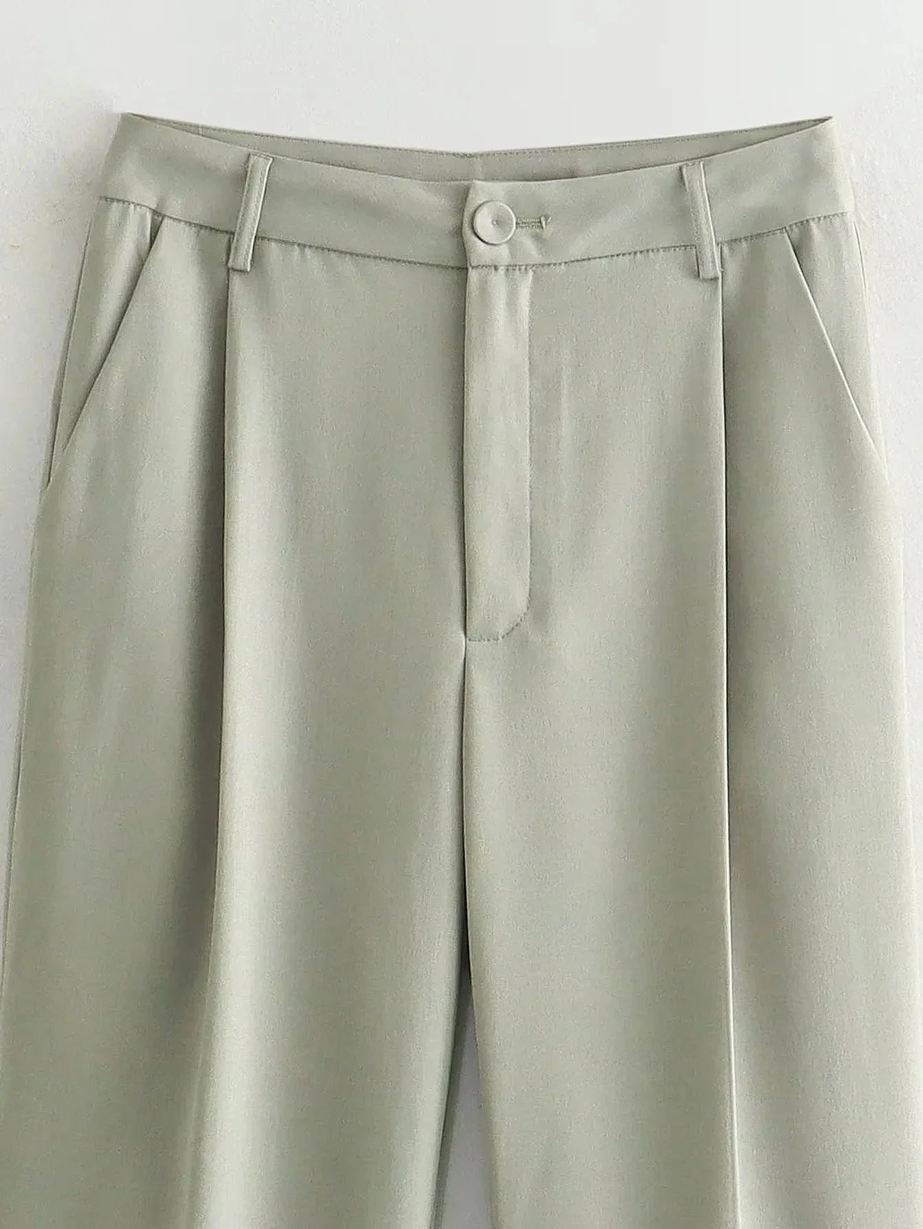 Casual Women Solid Suit Set with Pockets Turn Down Collar Short Jacket and Chic Wide Leg Pants for Spring and Summer Streetwear