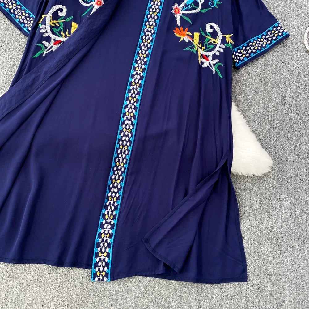 Bohemian Embroidered Floral Dress For Women Beachwear