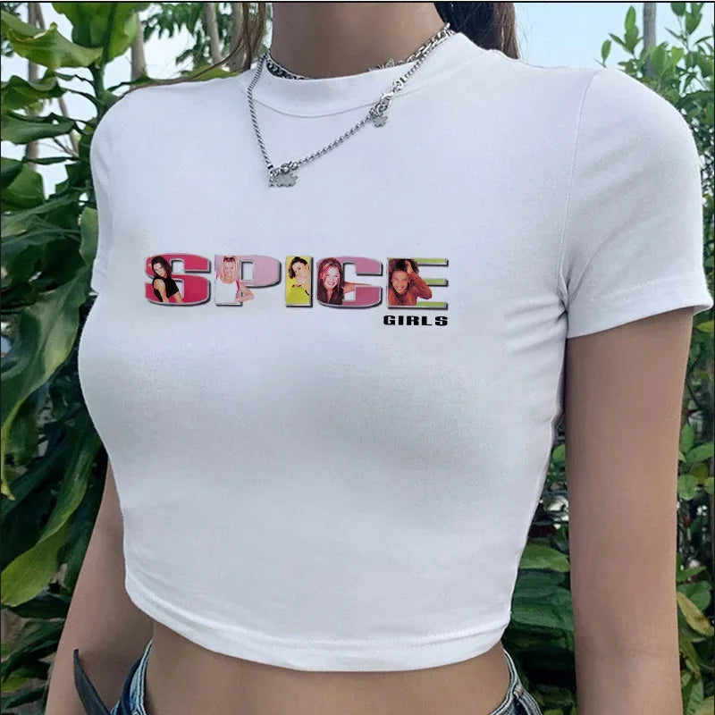 Vintage Aesthetic Spice Girls Crop Top T Shirt for Women Grunge Harajuku Kawaii Tumblr Style