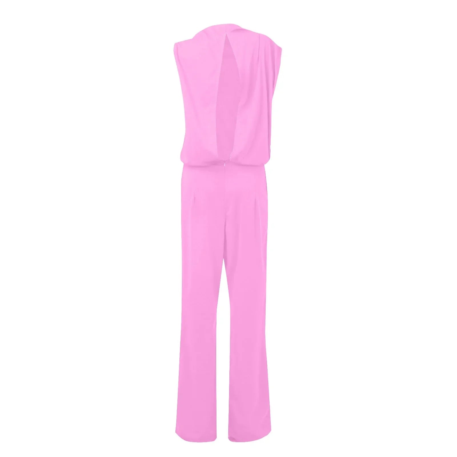 Women Fashion Long Sleeveless Rompers High Neck Wide Leg Overalls Vintage Style Waisted Playsuit Summer Jumpsuit
