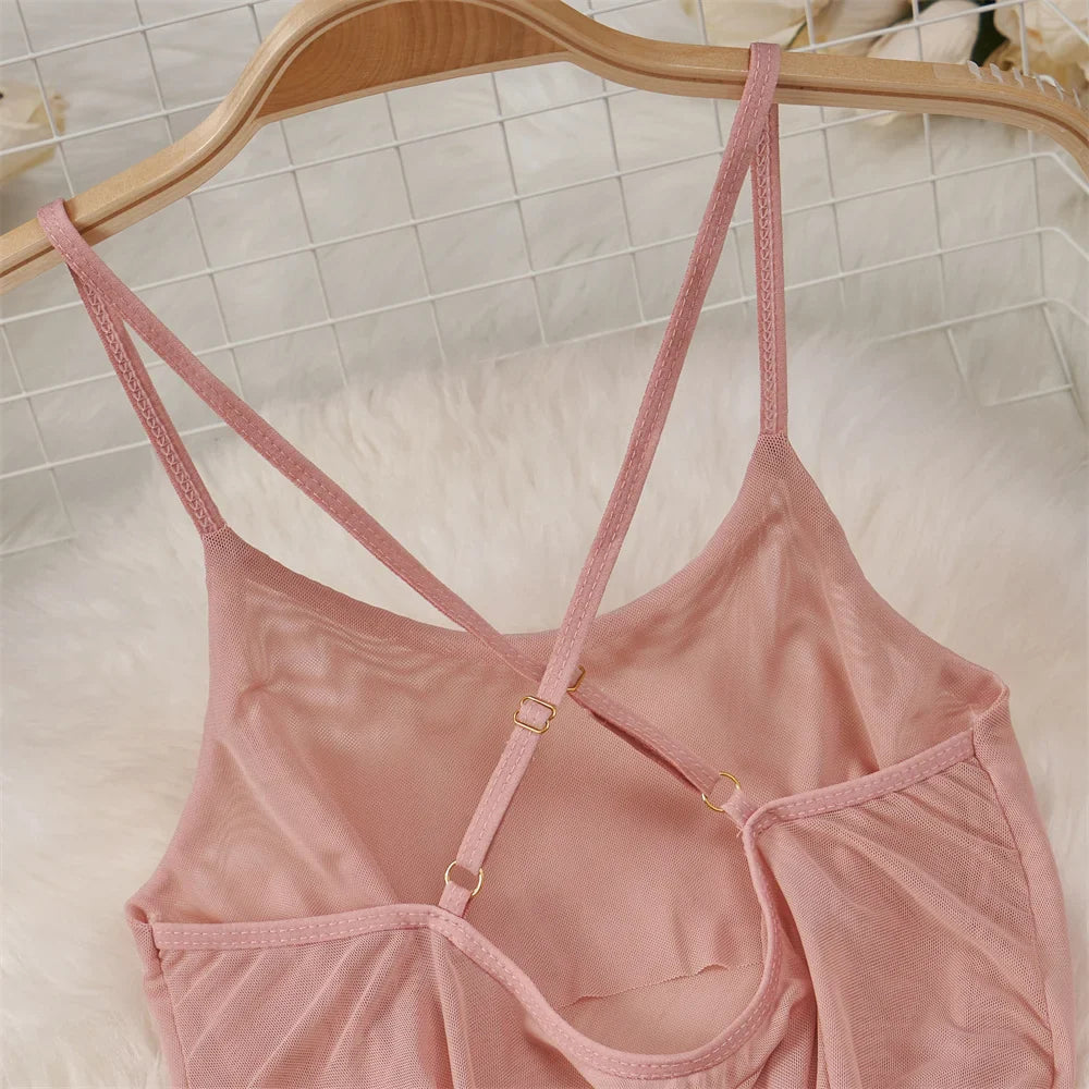Backless Mesh Nightgown With Cross Strap Nightdress