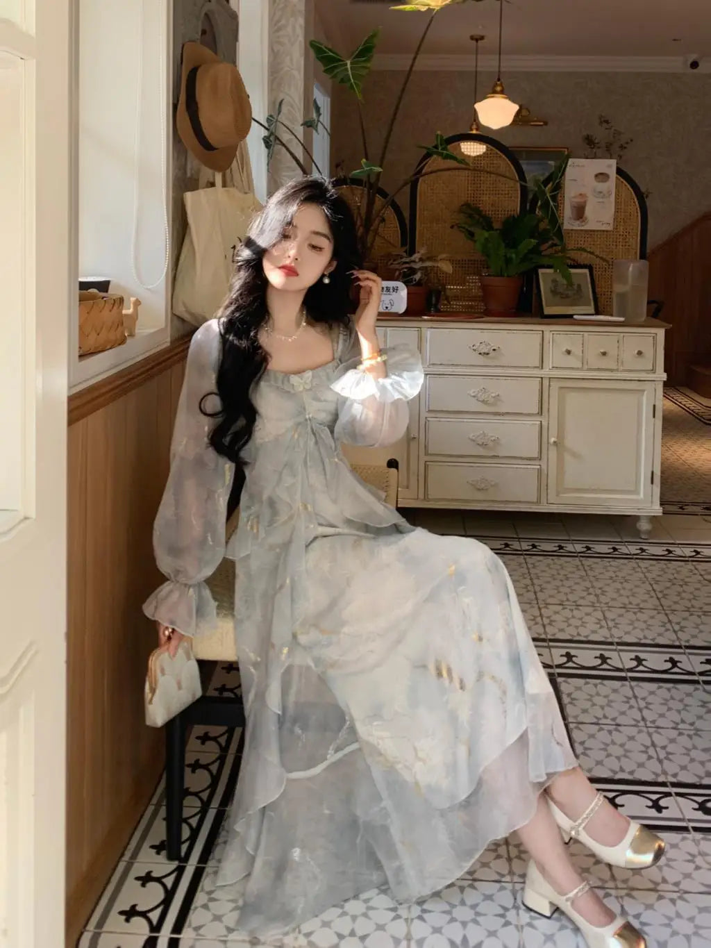 Off Shoulder Dress Ruffle A Line Long French Print