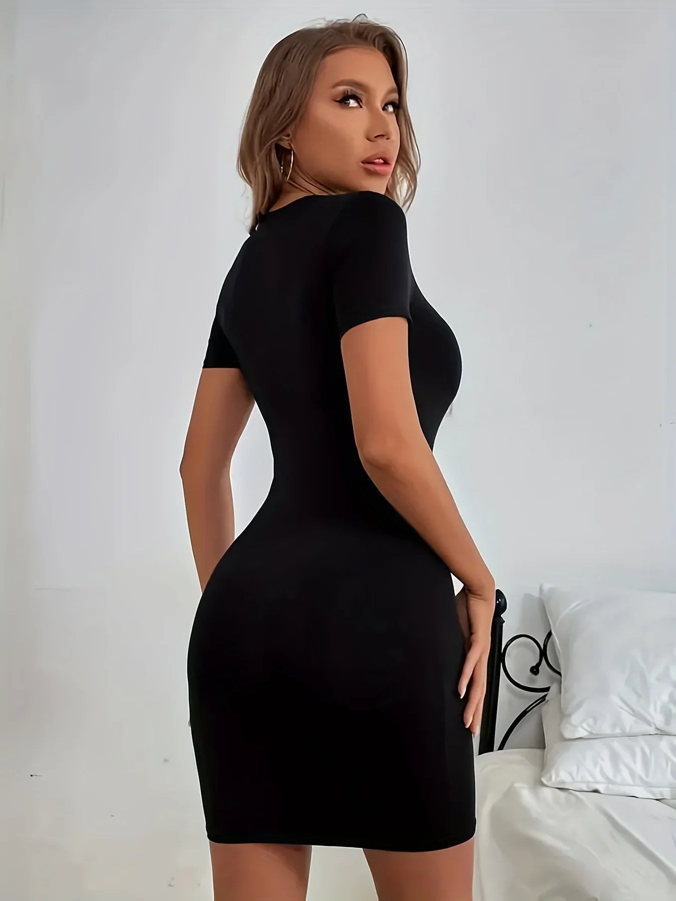 Paris Print Slash Neck T Shirt Dress With Lace Up Detail