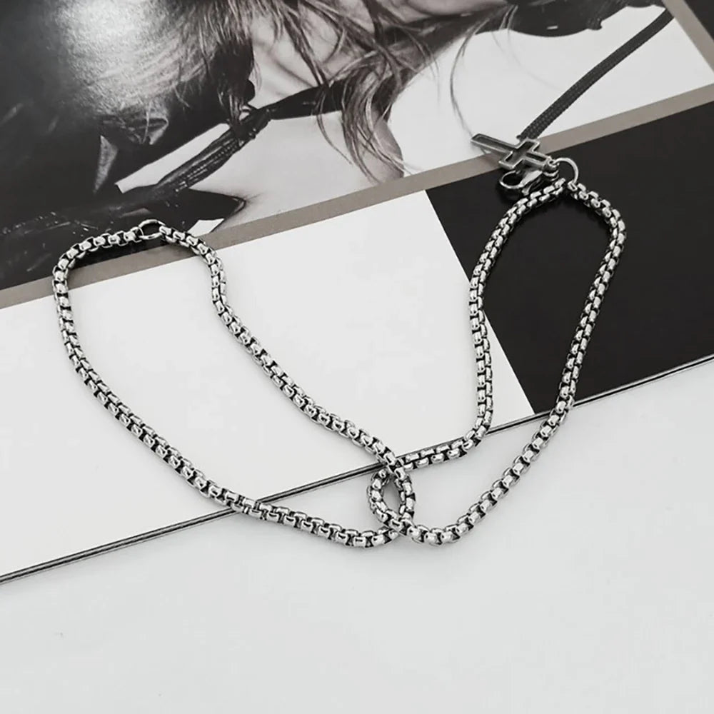 Men's Stainless Steel Skeleton Cross Bracelet with Double Chain and Lobster Claw Clasp for Hip Hop Punk Style Jewelry