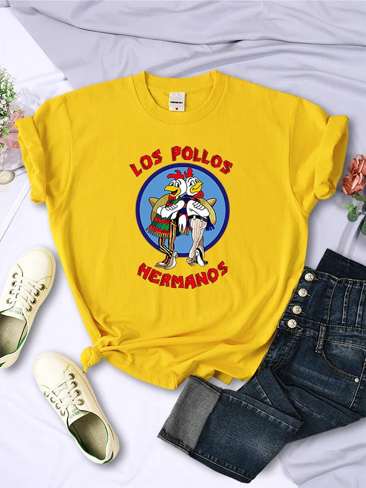 Funny Los Pollos Hermanos T-Shirt for Women Casual Short Sleeve Hip Hop Tee Summer Tops