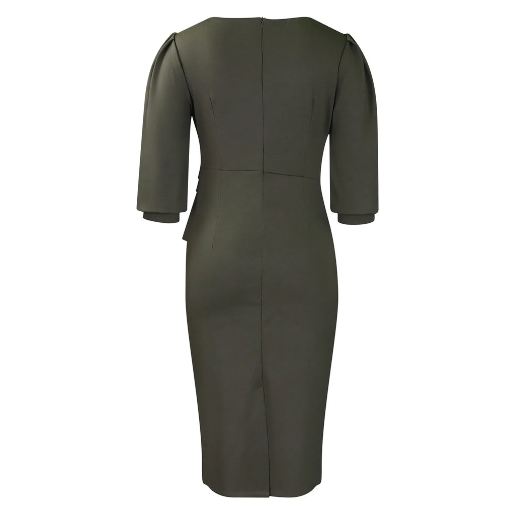 Elegant Office Dress For Women O Neck Half Sleeve Sheath