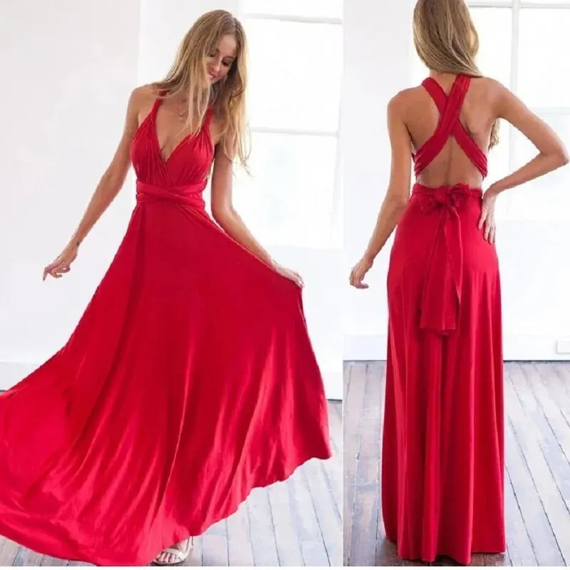 Multiway Wrap Convertible Boho Maxi Red Party Dress