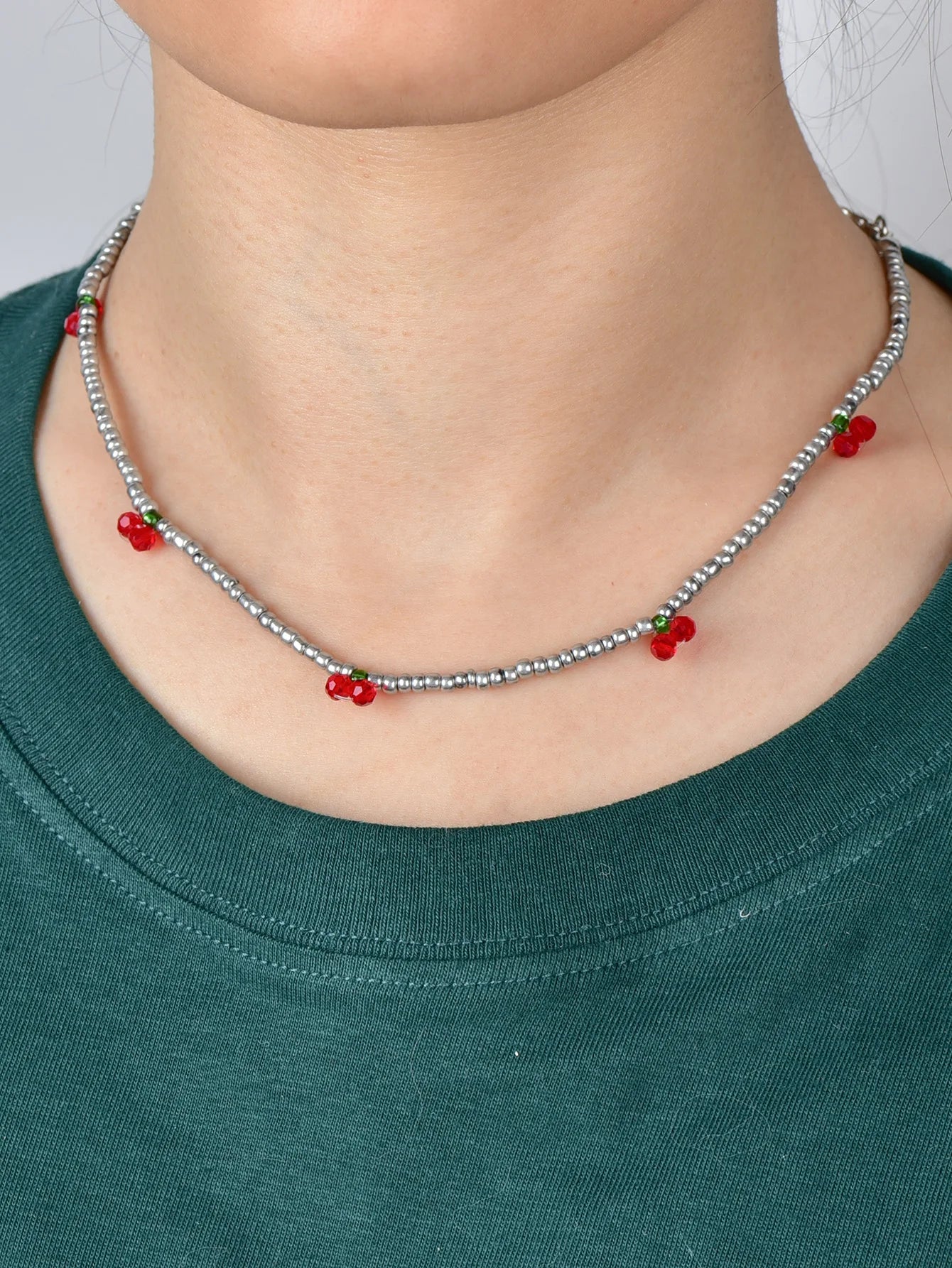 Summer Strawberry Cherry Beaded Necklace for Women - Fresh and Lovely Rice Beads