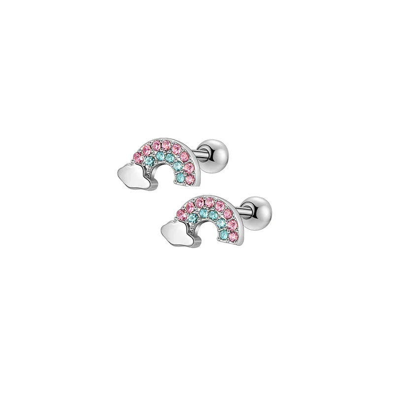 Hypoallergenic Screwback Earrings Set for Women and Girls, 316L Stainless Steel Cute CZ Studs, 20G, 6 Pairs