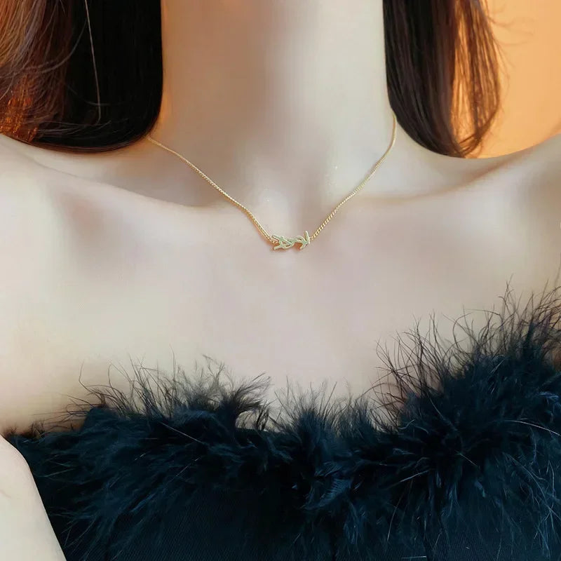 Metal Letter Necklace and Ear Stud Bracelet Set