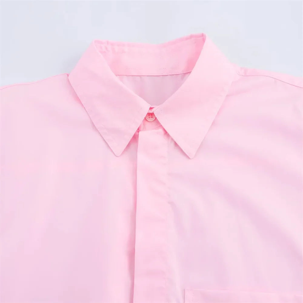 Women's Poplin Short Sleeve Shirt with Elegant Collar Buckle Detail Casual Lightweight Top for Spring and Summer