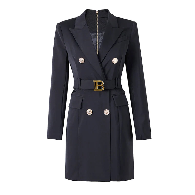 Womens Blazer Dress With Belt For Office Wear Buttons