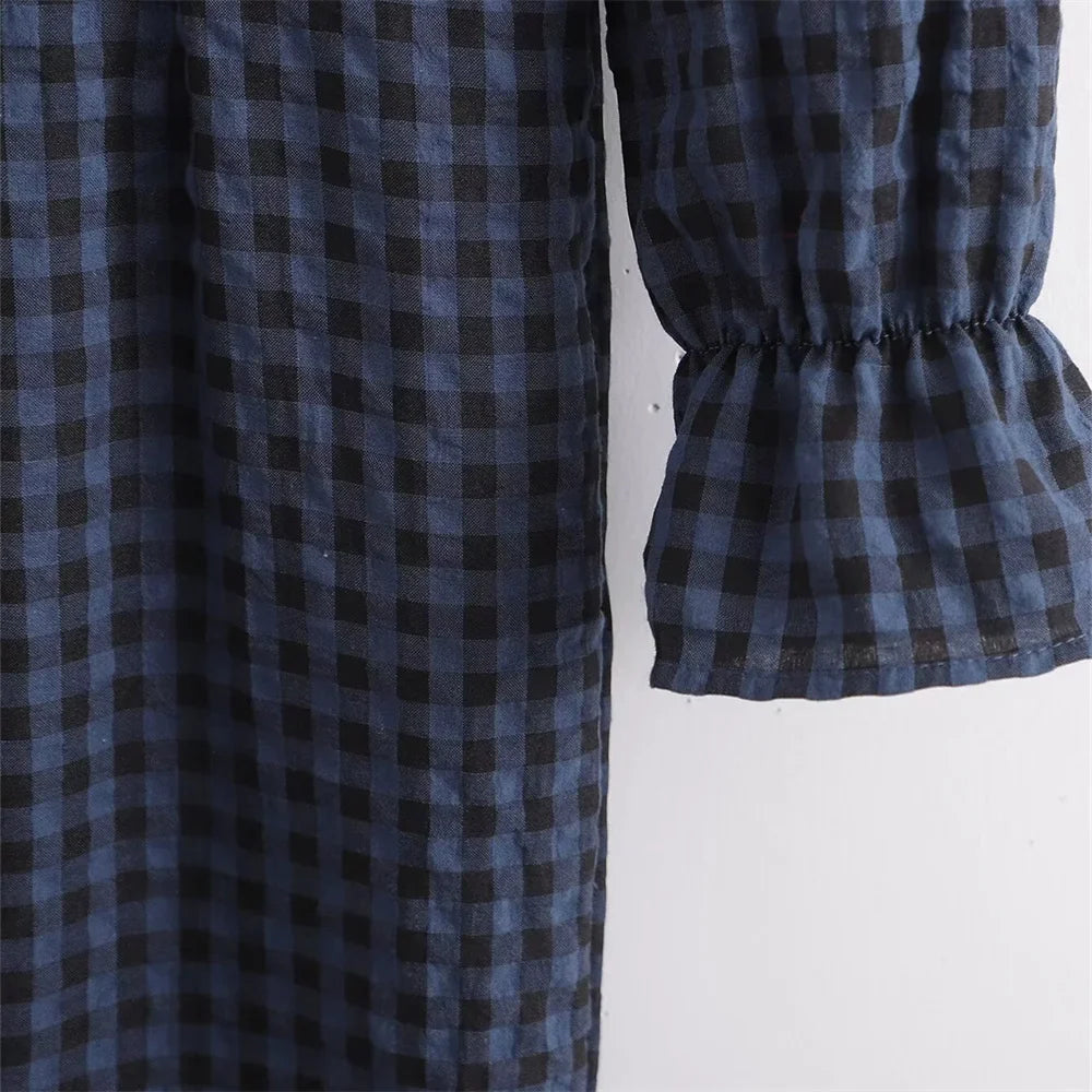 Women's Slim Fit Plaid Jumpsuit with Lace Collar Long Sleeves Casual Elegant Office Wear