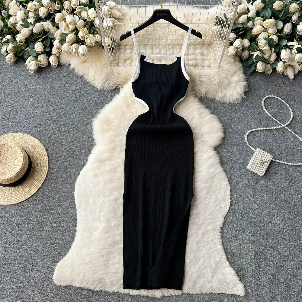 Halter Backless Knit Sundress Women Elastic Waist Bodycon