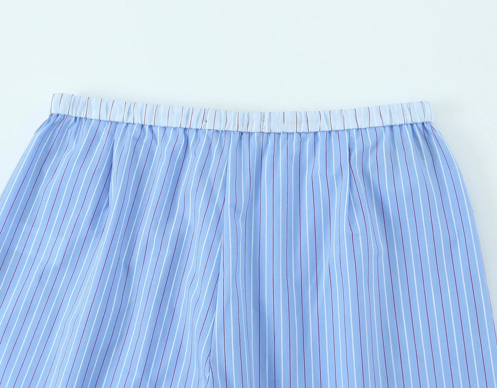 Fashionable Stripe Shirt and Wide Leg Pants Set for Women Casual Spring Outfit