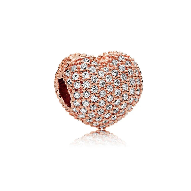 Plated Rose Gold Sparkling Pink Hot Air Balloon and Heart Charm Bead for Silver 925 Bracelet DIY Jewelry