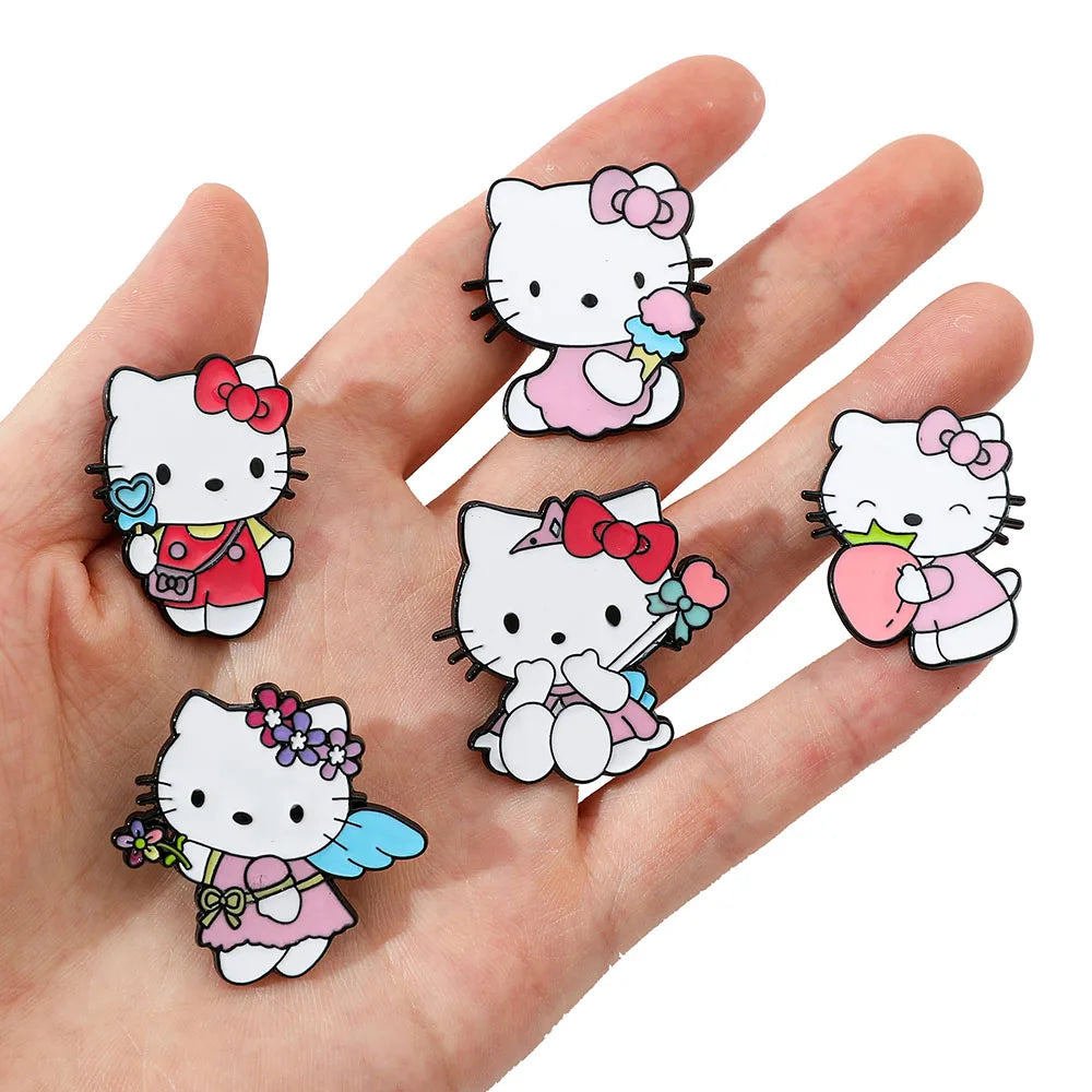 5 Pcs Cute Cartoon Soft Kawaii Cat Brooch Set Metal Badge Alloy Pin Accessory