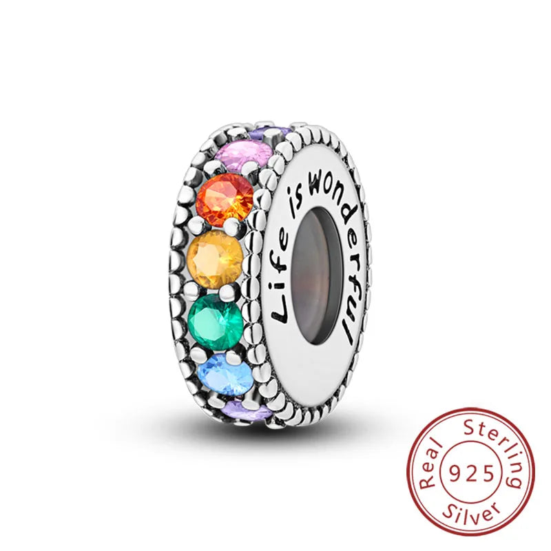 Fit Original 925 Sterling Silver Clip Charms with Zircon and Silicone Spacer Beads for Women DIY Bracelet Gift