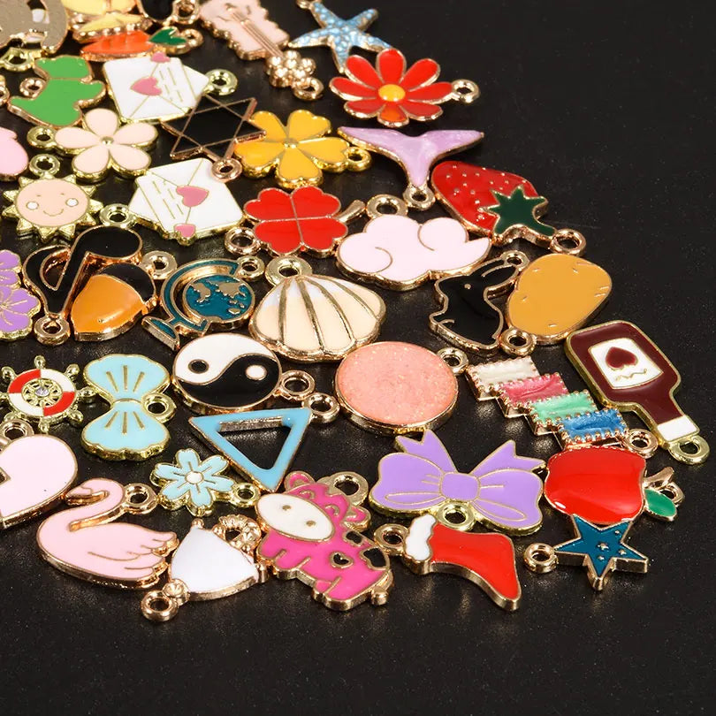 Random Mix of Animal Moon Fruits Heart Drip Oil Pendants for Handmade Jewelry Making Supplies with Metal Alloy Earring Components