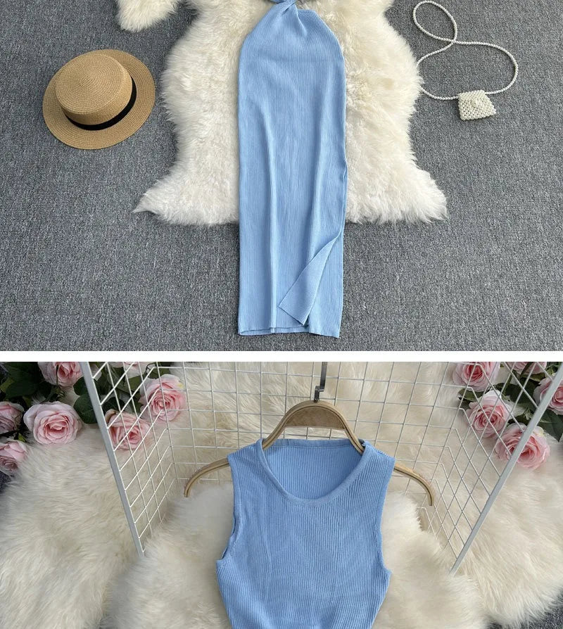 Knot Hollow Out Waist Knitted Bodycon Maxi Dress For Women