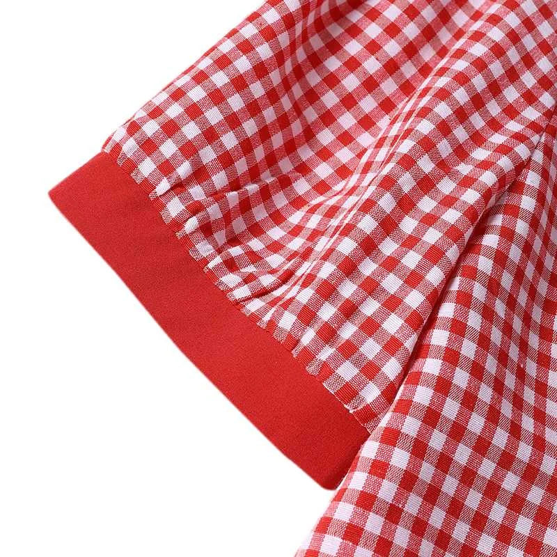 Boho Plaid Mini Dress Puff Sleeve A Line Sundress Style