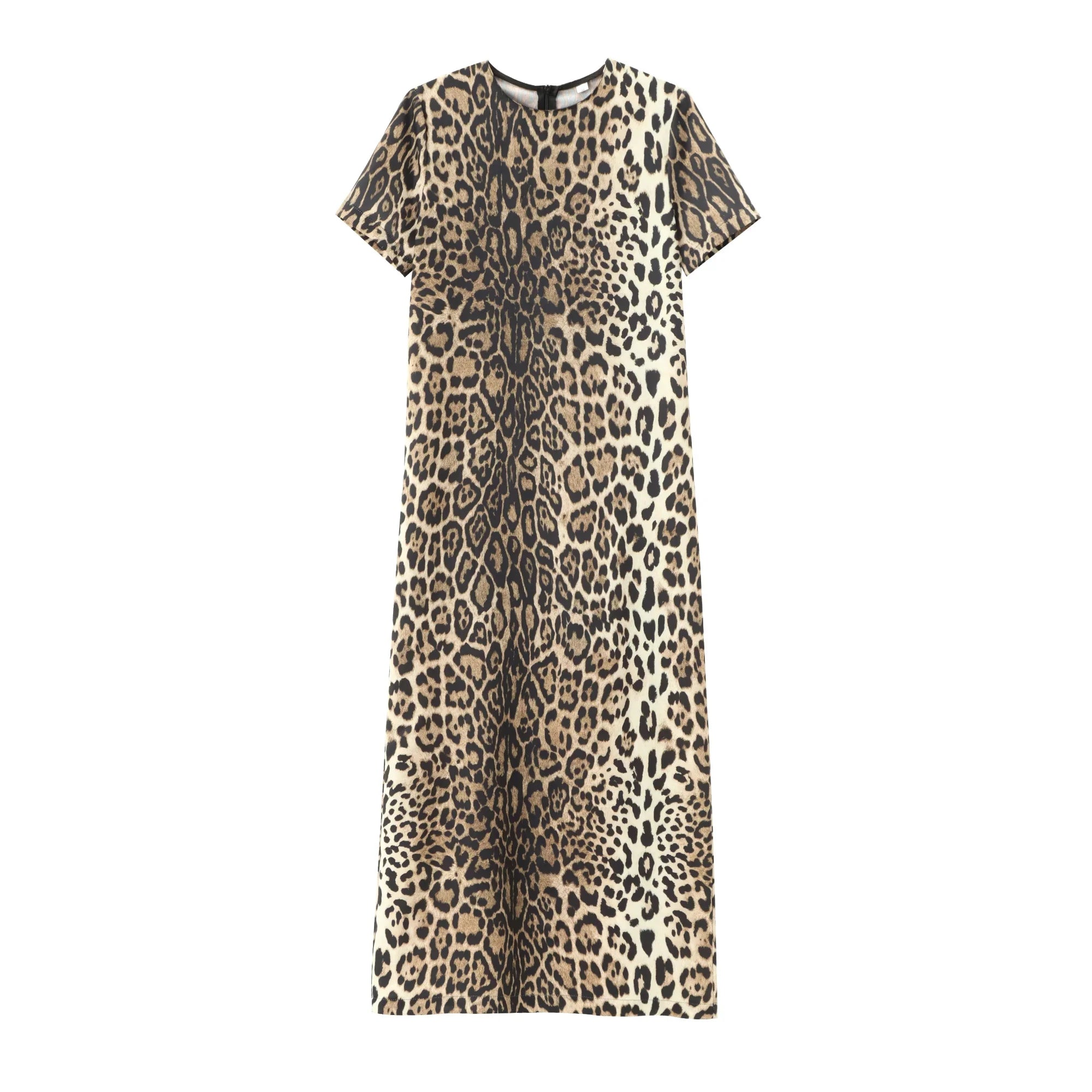 Leopard Print Midi Dress For Women Shirt Style Short Sleeve