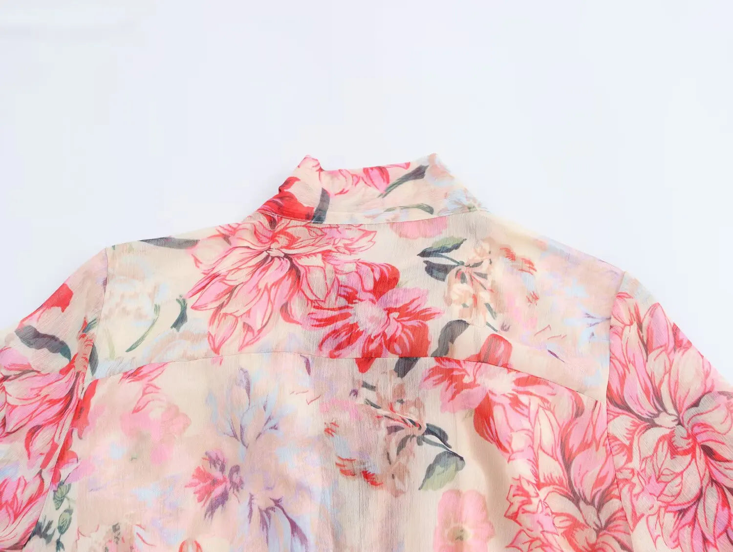 Floral Print Midi Dress With High Neck And Tie Front Belt