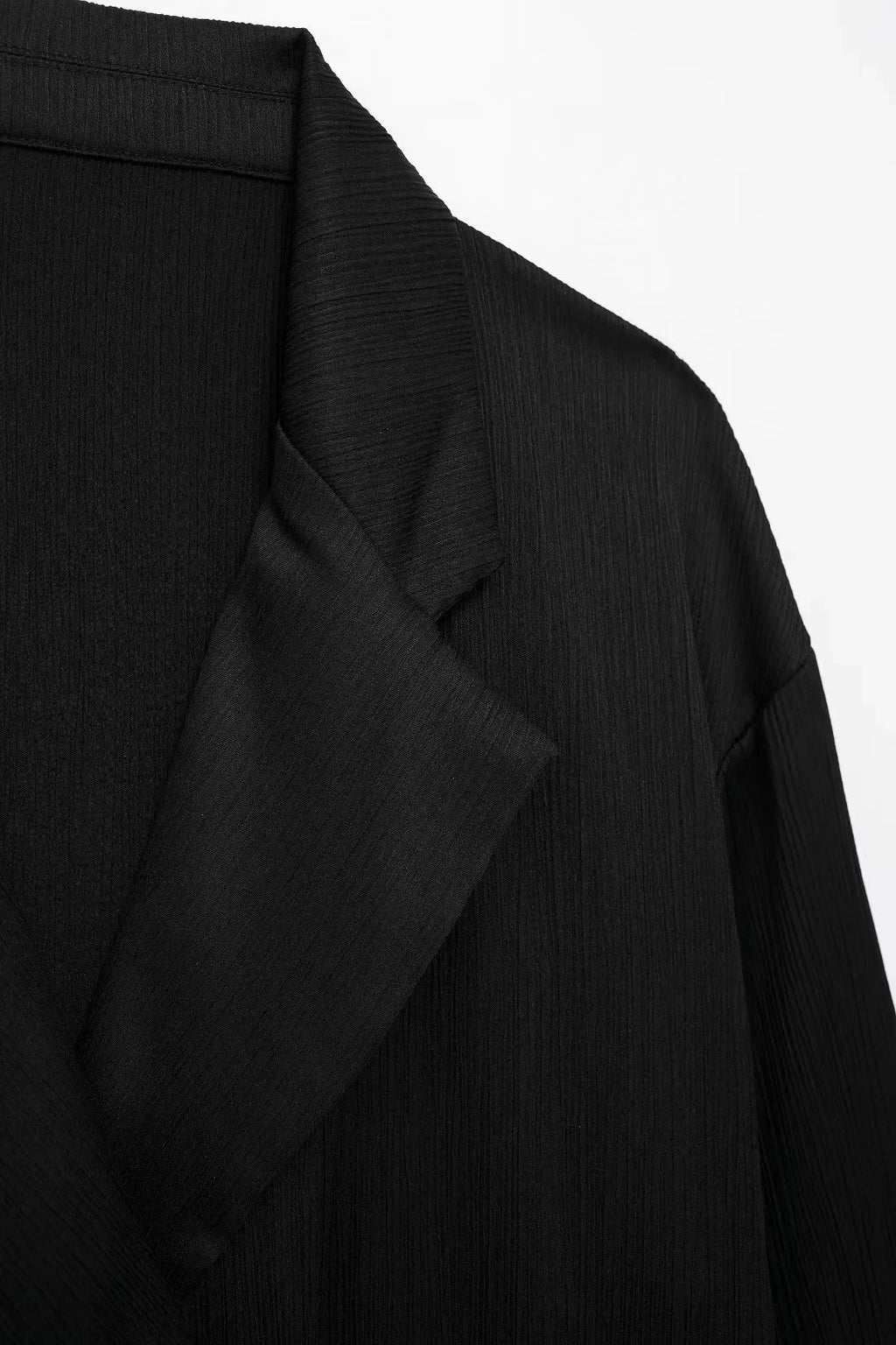 Elegant Women Blazer Pant Suit Set with Wrinkle Effect Double Breasted Long Sleeve Coat and Straight Trouser for Office Wear