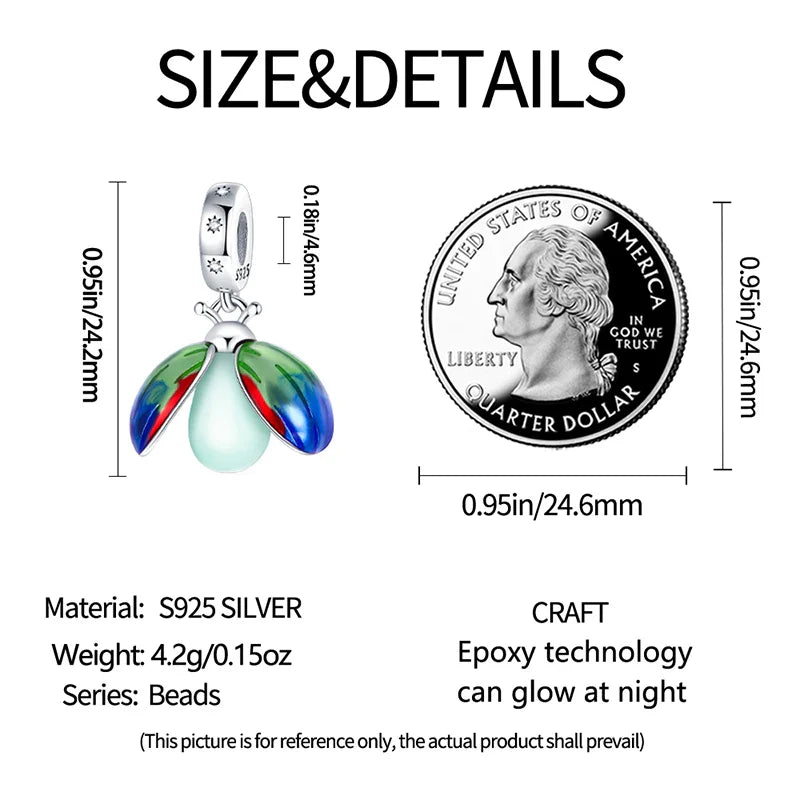 925 Sterling Silver Luminous Firefly Bulb Star Charms Pendants for DIY Bracelet Jewelry