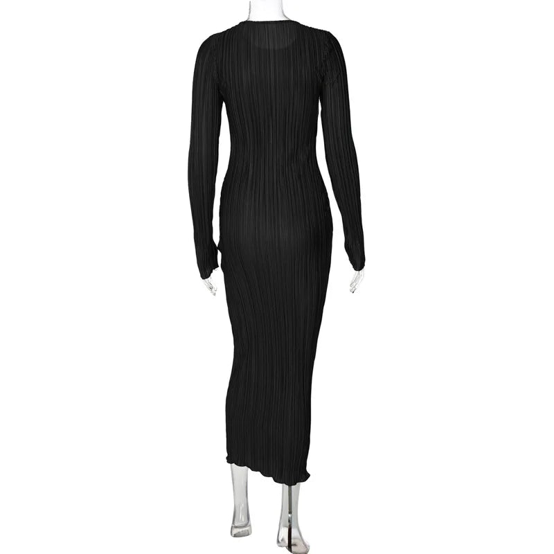 Women Long Sleeve Bodycon Black Dress for Autumn Winter