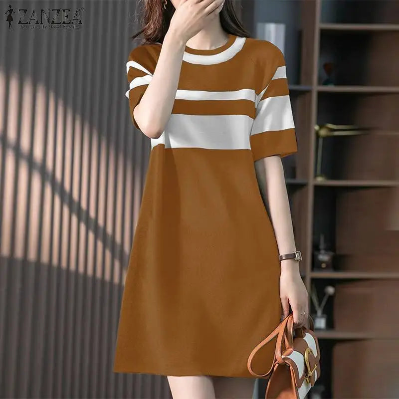 Knee Length Summer Patchwork Sundress Casual For Women