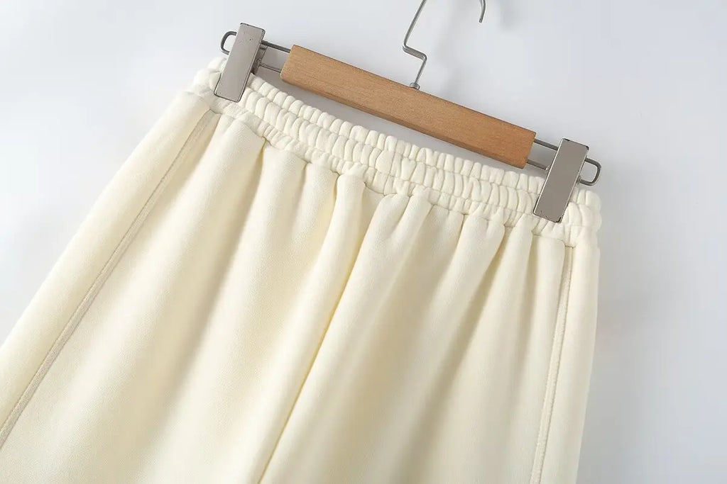 Solid Hoodie Top and Wide Leg Long Pant Set for Women with Elastic Waist and Chic Lace-Up Design