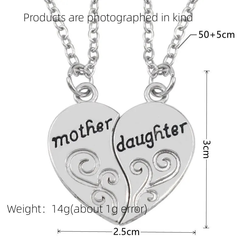2pcs Antique Silver Plated Parent Child Necklace Set for Mother Daughter Love Jewelry