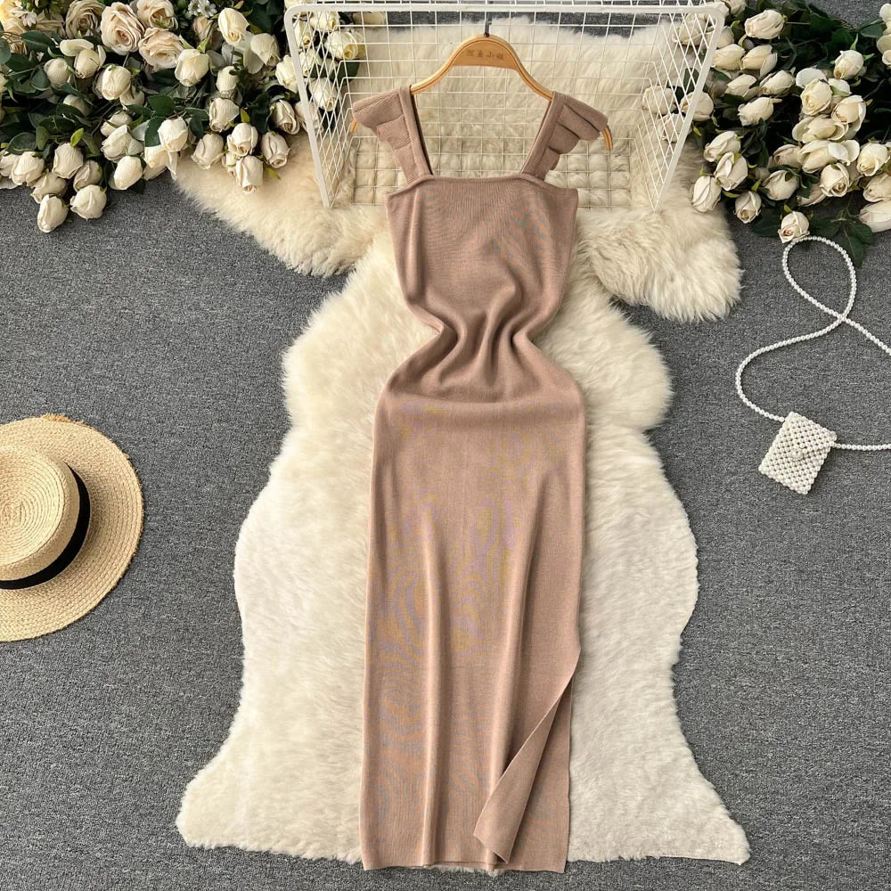 Sleeveless Wrap Midi Dress Hollow Split For Summer Beach