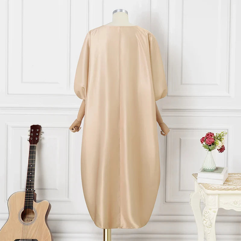 Bohemian Satin Silk Maxi Dress for Women Sundress Casual