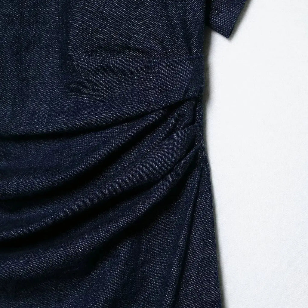 Pleated Slit Dress Round Neck Short Sleeves High Waist Chic