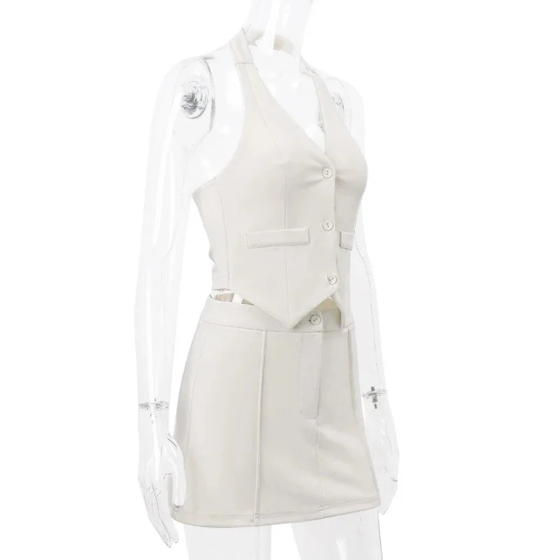 Casual V-Neck Sleeveless Tank Top and High-Waist Bodycon Hip Skirt Two-Piece Set for Women Retro Streetwear Fashion