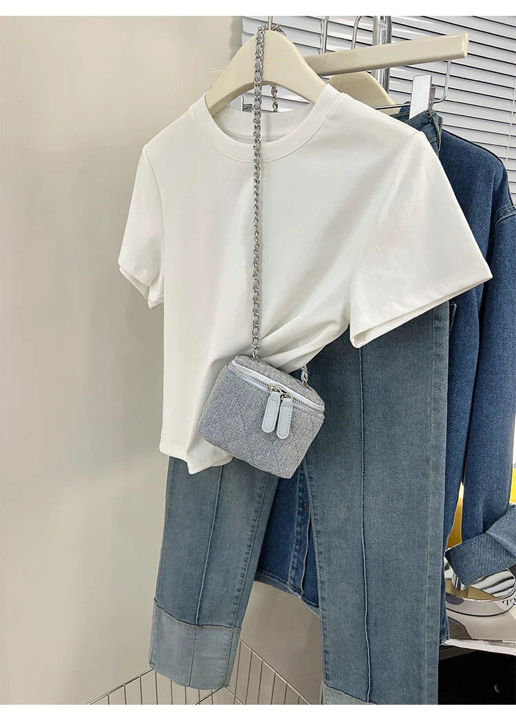 Oversized Cotton T-Shirt for Women, Short Sleeve Spring Tee with Trendy Print, Casual Y2K Style Top