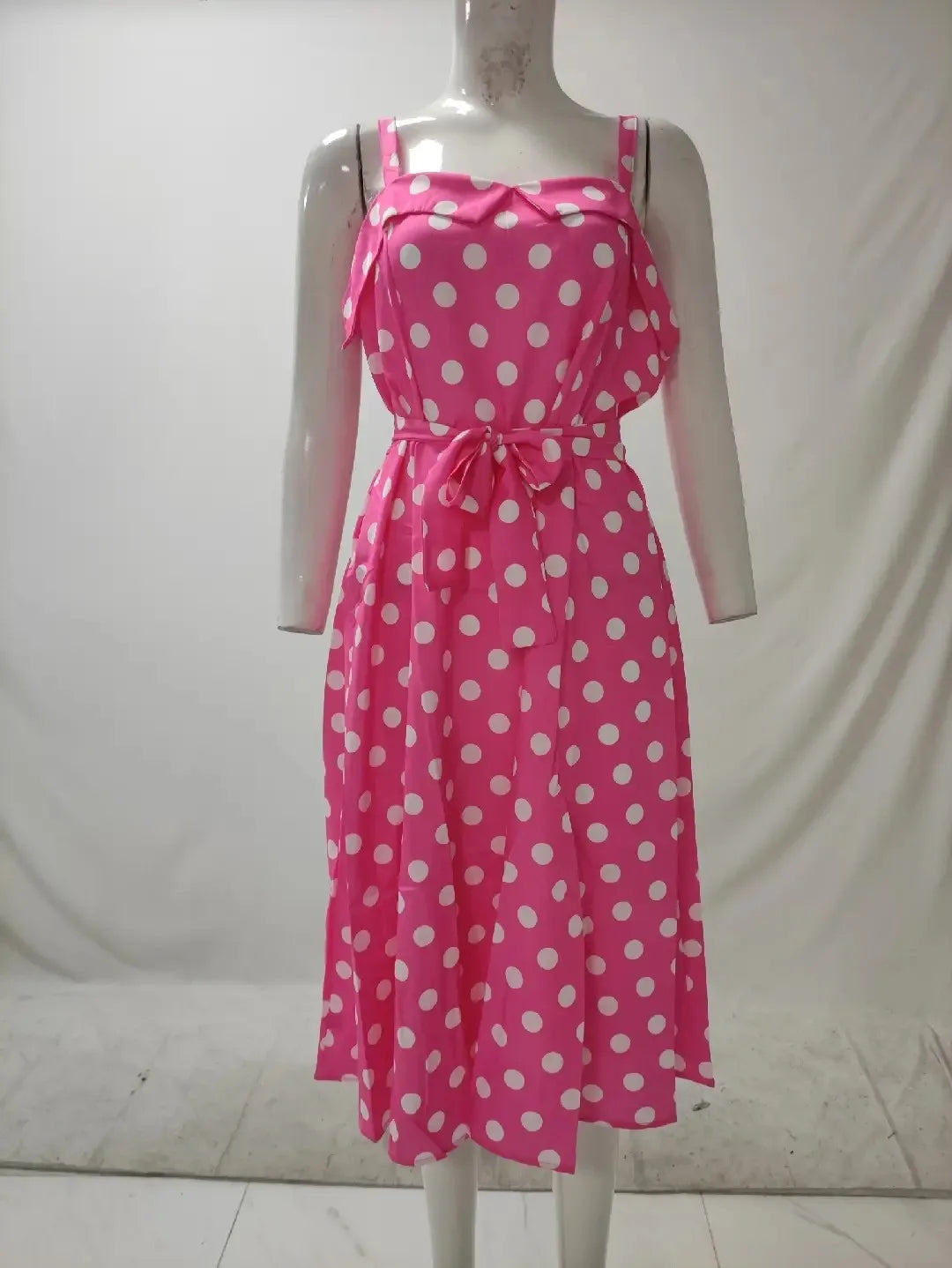 Retro Polka Dot Lace Up Backless Dress With Swing Puff