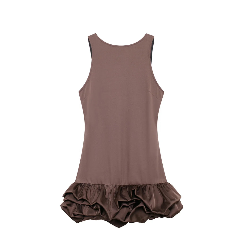 Backless Patchwork Mini Dress For Women Fluffy Hem Party