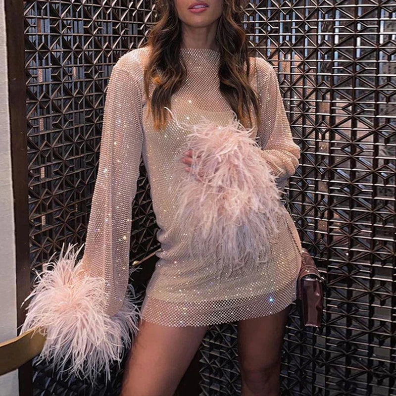 Black Mesh Bodycon Dress Long Sleeve Women Clubwear