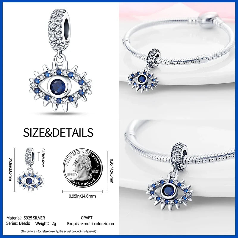925 Silver Devil's Eye Charms Beads for Women DIY Jewelry Making
