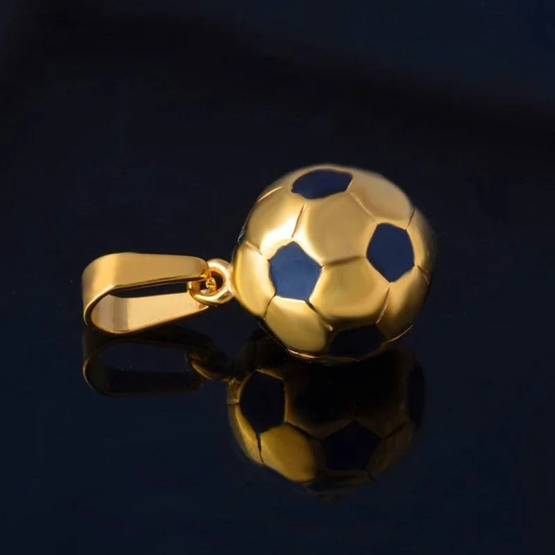 Football Necklace with Stainless Steel Chain for Men Boys Gift Pendant in Gold and Silver