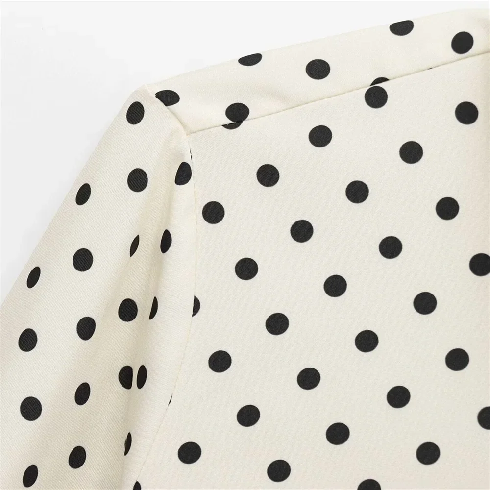 Women's Casual Long Sleeve Shirt with Butterfly Knot and Wave Point Pattern Single Breasted Stylish Blouse