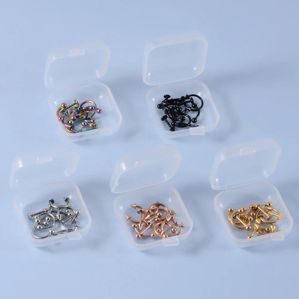 12 Piece Surgical Steel Piercing Jewelry Set with Gold Plated Black Rainbow Ear Nose and Eyebrow Labret 8mm